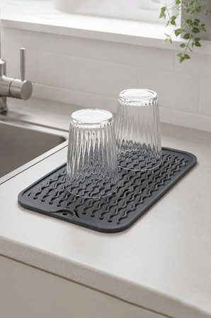 Gri 30x15 cm Çok Amaçlı Silikon Bulaşık Kurutma Matı Bulaşıklık mt257
