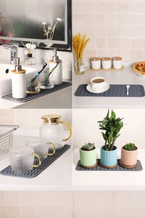 Gri 30x15 cm Çok Amaçlı Silikon Bulaşık Kurutma Matı Bulaşıklık mt257