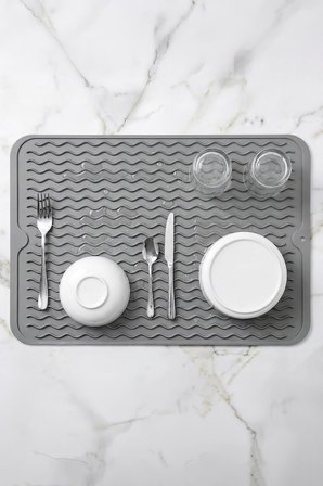 Gri 30x40 cm Çok Amaçlı Silikon Bulaşık Kurutma Matı Bulaşıklık mt258