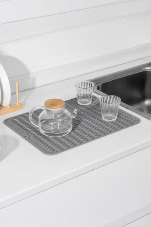 Gri 30x40 cm Çok Amaçlı Silikon Bulaşık Kurutma Matı Bulaşıklık mt258