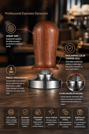 304 Çelik 51 mm Klikli Sabit Basınçlı Espresso Makinesi Tamperi Barista Ekipmanı mt262khv
