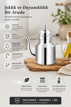 Komple 304 Çelik Silver 500 ml Yağdanlık Sosluk ve Sirkelik mt271by