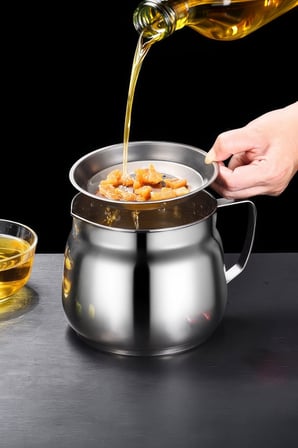 1500 ml Paslanmaz Mat Çelik Atık Yağ Süzgeci Yağ Filtreleme ve Depolama Kabı mt276