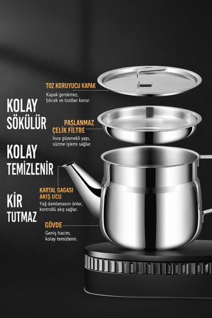 1500 ml Paslanmaz Mat Çelik Atık Yağ Süzgeci Yağ Filtreleme ve Depolama Kabı mt277
