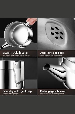 1500 ml Paslanmaz Mat Çelik Atık Yağ Süzgeci Yağ Filtreleme ve Depolama Kabı mt277