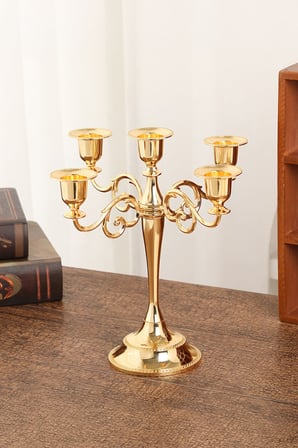 5 Gözlü Şık Restoran Düğün Şamdan Dekoratif metal Gold Mumluk mt156gld