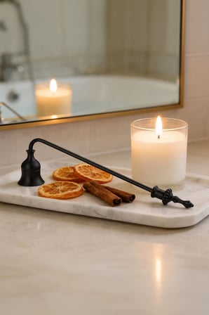 Sabit Başlıklı Metal Mat Siyah 23 cm Dekoratif Çan Dizayn Saplı Mum Söndürücü mt280sy