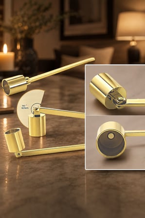 Oynar Başlıklı Çelik Gold 16 cm Dekoratif Çan Dizayn Saplı Mum Söndürücü mt281sr