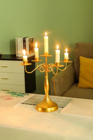 5 Gözlü Şık Restoran Düğün Şamdan Dekoratif Metal Mat Gold Mumluk mt282sr