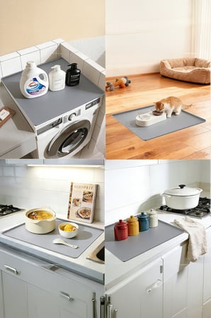 Gri 60x60 cm Çok Amaçlı Kenarlıklı Silikon Çamaşır Makinesi Matı Tezgah Düzenleyici mt291