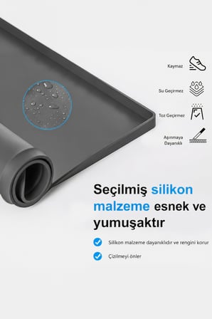 Gri 60x60 cm Çok Amaçlı Kenarlıklı Silikon Çamaşır Makinesi Matı Tezgah Düzenleyici mt291
