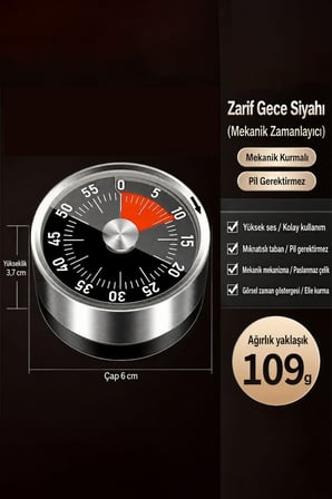 Gri Metal içi Siyah Mekanik Mıknatıslı Klasik Zilli Mutfak Zamanlayıcı Timer thr395sy