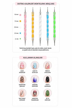5 Parça Kendin Yap Nail Art Kalemi Tırnak Süsleme Dot Seti mt316
