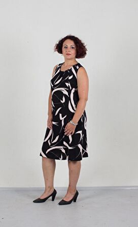 Truva Xxl Büyük Beden Kolsuz Puantiyeli Elbise Çok Renkli Elb554