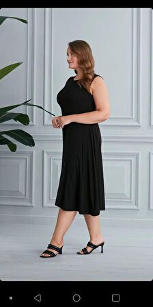 Truva Xxl Büyük Beden Kolsuz Çapraz Model Elbise Siyah