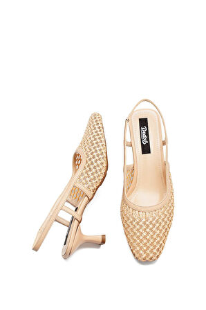 Kadın Hasır Örme Kısa Topuklu Kare Burun Günlük Ayakkabı 1025