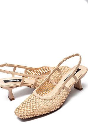 Kadın Hasır Örme Kısa Topuklu Kare Burun Günlük Ayakkabı 1025