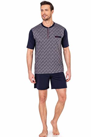 Pamuklu Jakarlı 3'lü Kısakol Erkek Pijama Takımı