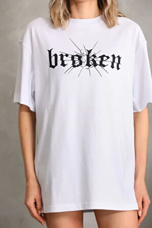 Unisex Baskılı Oversize T-Shirt - Beyaz