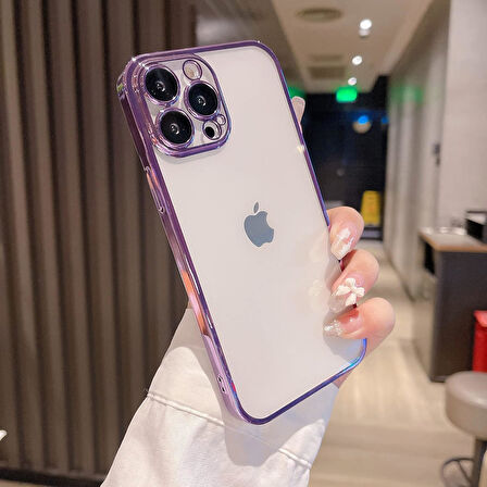 İPHONE 12 PRO MAX UYUMLU GARAJ ARKA ŞEFFAF KAMERA LENS KORUMALI SERT KILIF KENARLAR MOR