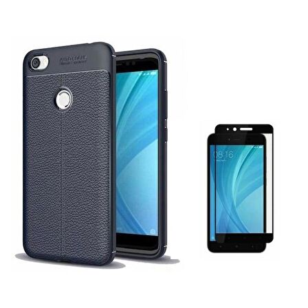 Smcase Xiaomi Redmi Note 5A Prime Deri Dokulu Silikon  Tam Kapatan Cam