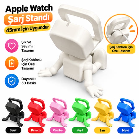 Apple Watch Uyumlu Mini Robot Şarj Standı 45mm Masaüstü Saat Tutucu