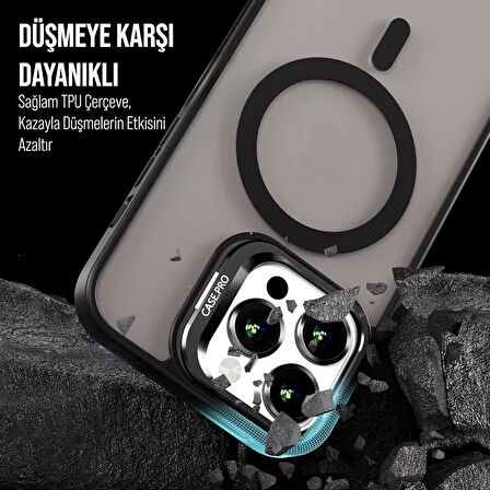 İPHONE 13 PRO UYUMLU MAT LENSLİ STANDLI MAGSAFE KILIF SİYAH