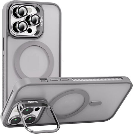 İPHONE 12 UYUMLU MAT LENSLİ STANDLI MAGSAFE KILIF GRİ