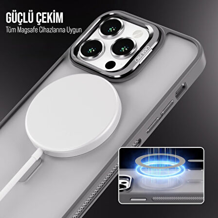 İPHONE 12 UYUMLU MAT LENSLİ STANDLI MAGSAFE KILIF GRİ