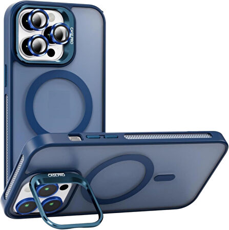 İPHONE 13 UYUMLU MAT LENSLİ STANDLI MAGSAFE KILIF LACİVERT
