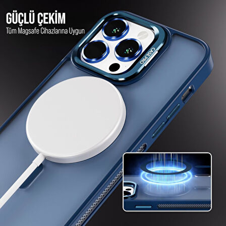 İPHONE 13 UYUMLU MAT LENSLİ STANDLI MAGSAFE KILIF LACİVERT