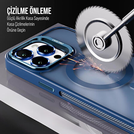 İPHONE 13 UYUMLU MAT LENSLİ STANDLI MAGSAFE KILIF LACİVERT