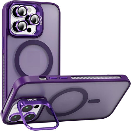 İPHONE 16 PRO MAX UYUMLU MAT LENSLİ STANDLI MAGSAFE KILIF MOR