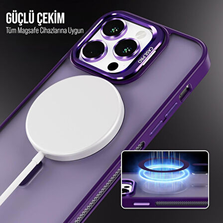 İPHONE 13 PRO UYUMLU MAT LENSLİ STANDLI MAGSAFE KILIF MOR