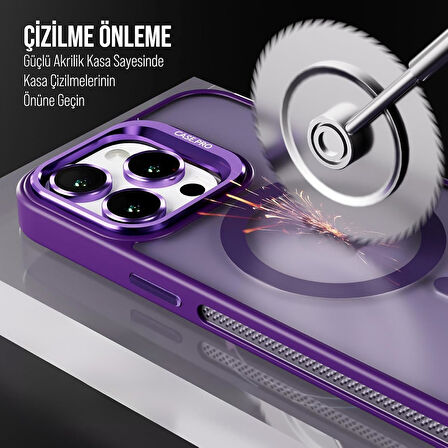 İPHONE 13 PRO UYUMLU MAT LENSLİ STANDLI MAGSAFE KILIF MOR