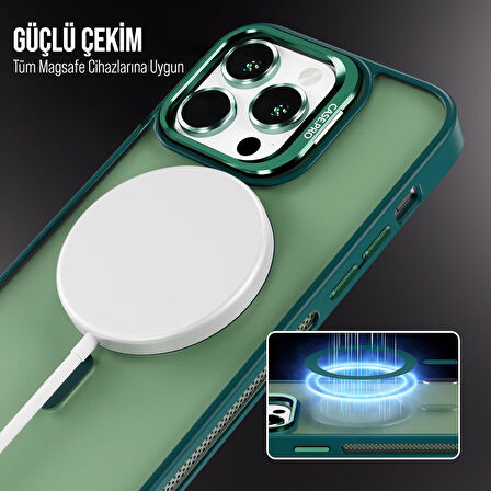 İPHONE 12 UYUMLU MAT LENSLİ STANDLI MAGSAFE KILIF YEŞİL