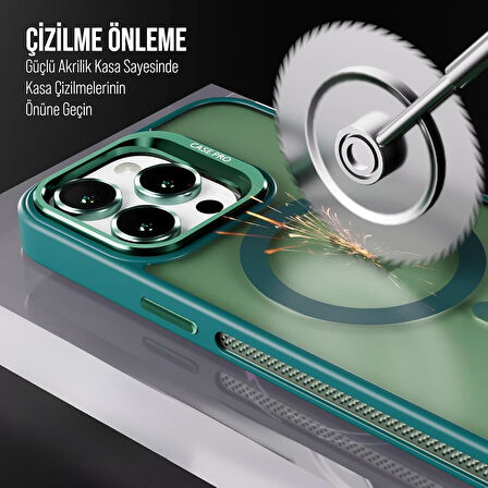 İPHONE 12 UYUMLU MAT LENSLİ STANDLI MAGSAFE KILIF YEŞİL