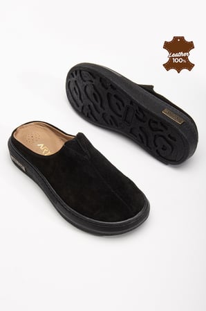 Nova Kadın Hakiki Deri Süet Önü Kapalı Cool Lastik Detay Comfort Taban Rahat Sabo Günlük Ev Terlik