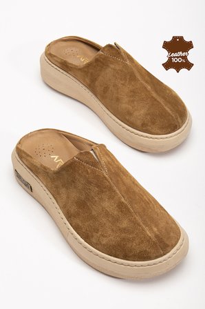 Nova Kadın Hakiki Deri Süet Önü Kapalı Cool Lastik Detay Comfort Taban Rahat Sabo Günlük Ev Terlik