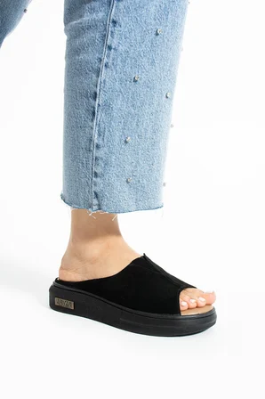 Aya Kadın Hakiki Deri Süet Cool Lastik Detay Comfort Hafif Esnek Taban Rahat Günlük Sandalet Terlik