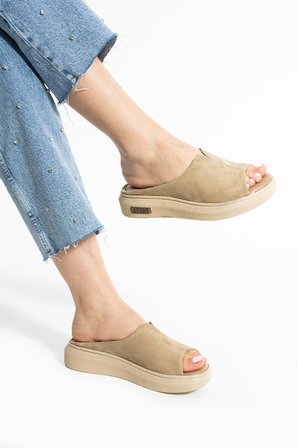 Aya Kadın Hakiki Deri Süet Cool Lastik Detay Comfort Hafif Esnek Taban Rahat Günlük Sandalet Terlik