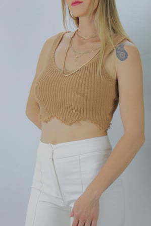 Örme Kolsuz Kadın Triko Vizon - 106471