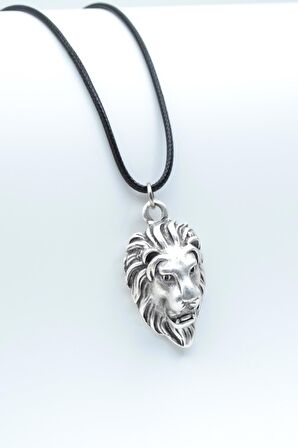 Aslan Kolye Deri İp Kolye Gümüş Kaplama Erkek Kadın Kolye