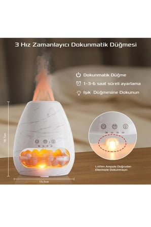 3D Alev Görünümlü Oda Hava Nemlendirici Himalaya Tuzlu Humidifier Buhar Makinesi