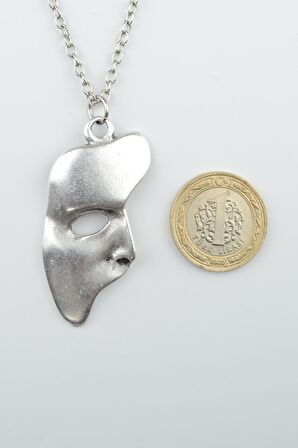 The Phantom Of The Opera Maske Erkek Kadın Kolye Antik Gümüş Kaplama - 60 cm Düz Zincir