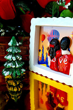 3'lü Romantik Hediye Seti Sevgiliye Sürpriz Hediye Seti Çerçeve Biblo Çam Ağacı