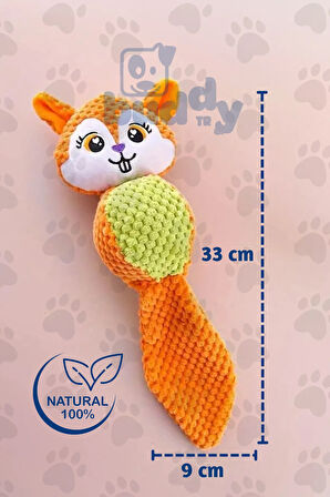 Gıcırtılı Turuncu Peluş Sincap - Isırmaya ve Çekiştirmeye Dayanıklı