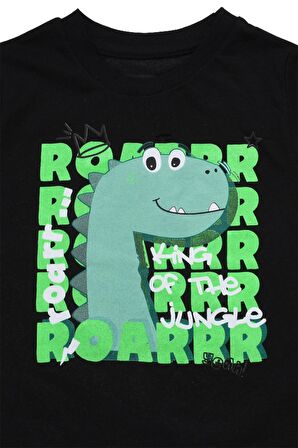 Sevimli Dinozor Baskılı Erkek Bebek Tshirt Siyah