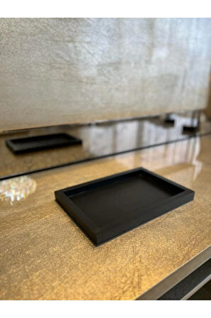 Siyah Mini Dikdörtgen Model Dekorasyon Düzenleyici Ahşap Tepsi (29X19CM)