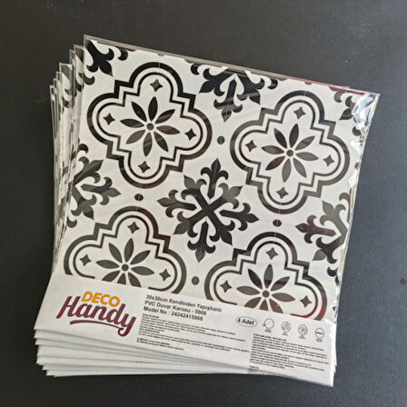 Kapamarka  Pvc Duvar Karosu 30x30cm 4'lü Paket - Siyah Beyaz Çini Desen  0,36m2